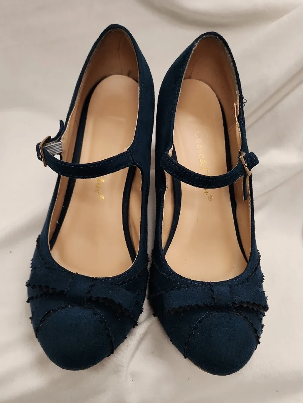 🦋 Navy Suede Mary Jane Heels With Bow Accent Sz 7